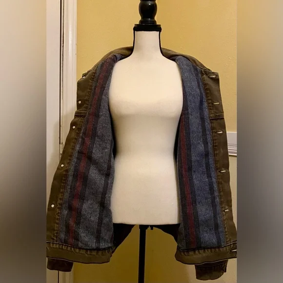 CARHARTT Men’s Faded Brown Canvas Blanket Lined Trucker Jacket; XXL; EUC.